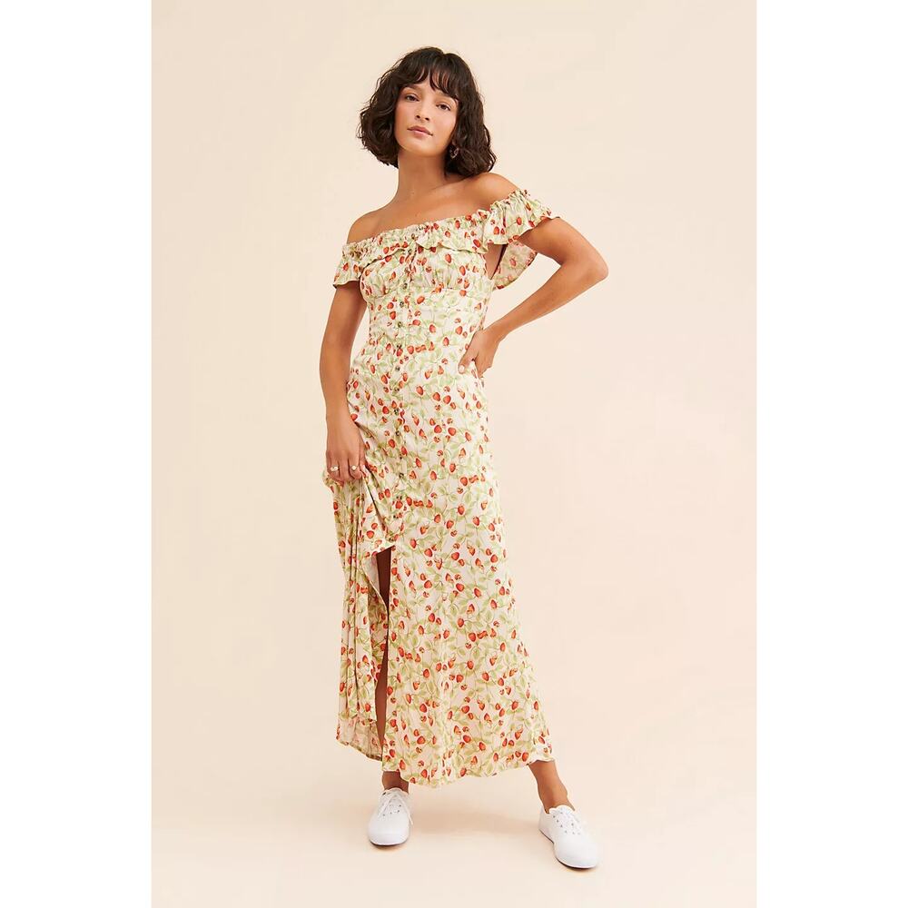 Free People She's A Dream Maxi Dress S strawberry Flowy Cottagecore coquette